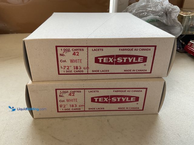 Lot 49-5341512 - LOT OF 2 TEX-STYLE CASES OF 12 EACH INDIVIDUALLY WRAPPED HOCKEY LACES 72 INCH WHITE NEW OLD STOCK