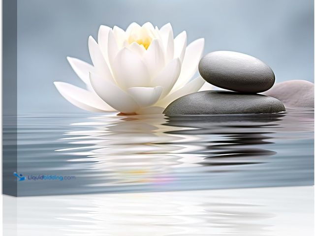Lot 49-5554445 - LZIMU Zen Wall Art Lotus Flowers Stones on Water Pictures Water Lily Canvas Prints Bathroom Decor Sp...
