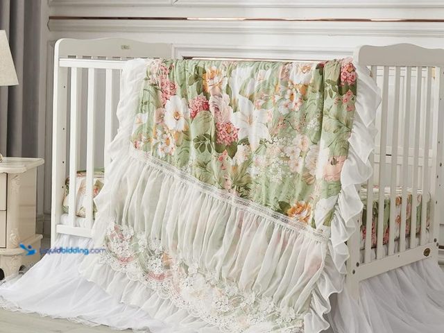Lot 49-1516431 - Brandream Crib Bedding Sets for Girls Garden Floral Nursery Set 3-Piece | Ruffled Baby Comforter, Cr...