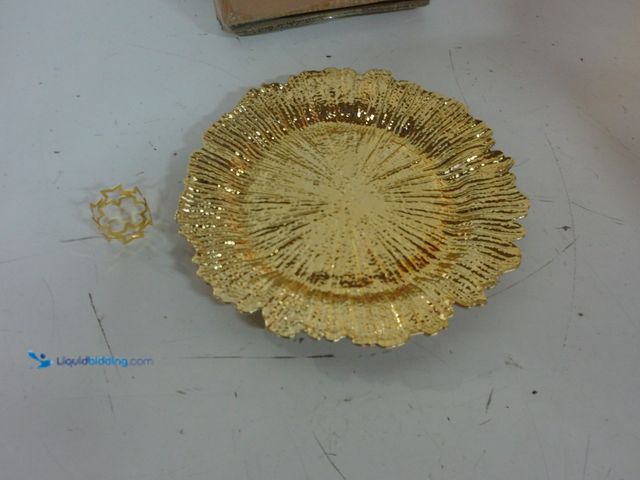 Lot 49-3600285 - 88 Piece Golden Dinnerware Set Containing 46 Charger Plates and 42 Napkin Rings, Unused  Ref#CRS0209