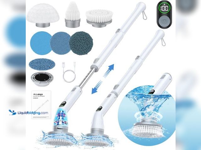 Lot 49-3527758 - LABIGO Electric Spin Scrubber LA4 Pro, Dual Speed Bathroom Scrubber with Display & 6 Replacement Cle...