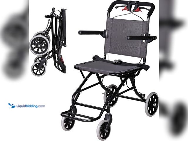 Lot 49-5437531 - Portable Wheelchair,Lightweight Foldable Transport Chair with Handbrake for Adults and Senoirs. [Mod...