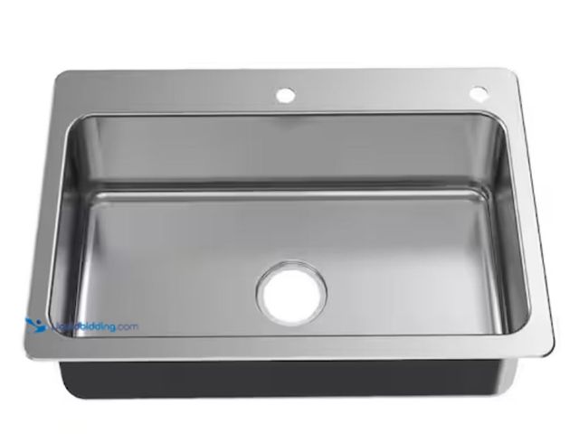 Lot 49-1623537 - Glacier Bay Bratten 33 in. Drop-In Single Bowl 18 Gauge Stainless Steel Kitchen Sink, Model # VT3322...