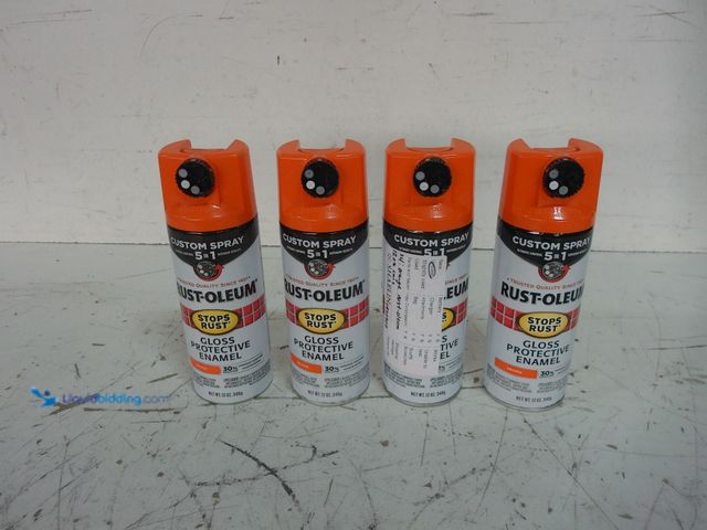 Lot 49-1629058 - Lot of (4) Stops Rust Custom Spray 5-in-1 Spray Paint, Gloss Orange, 12 Oz., Model #1027029, Unused....