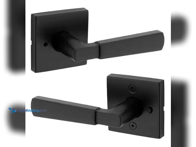 Lot 49-1573177 - Lot of (4), (2)- Kwikset Singapore Square Satin Nickel Bed/Bath Door Handle with Microban and Lock, ...