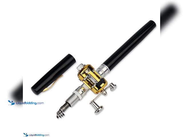 Lot 49-5388267 - Mini Telescopic Portable Pocket Fishing Rod Pen with Reel Aluminum Alloy Black - NEW - Compact and P...