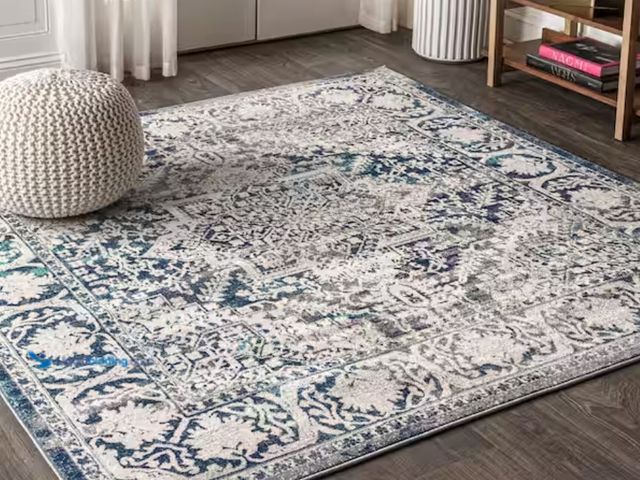 Lot 49-1623470 - JONATHAN Y Modern Persian Vintage Medallion Navy /Light Gray 5 ft. Square Area Rug, Model # MDP100B-...