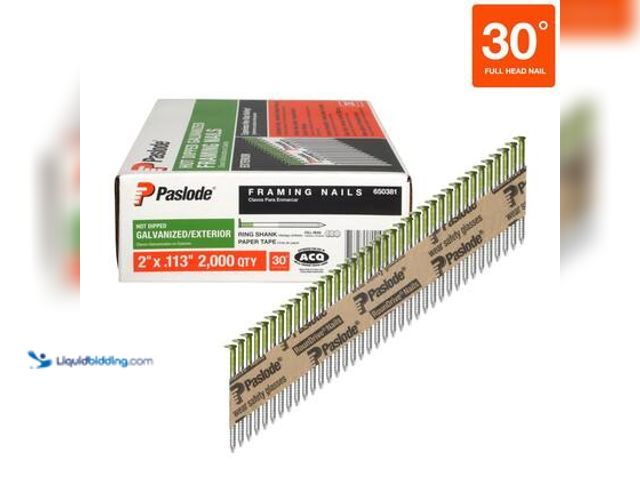 Lot 49-5544497 - Paslode 2 in. x 0.113-Gauge 30-Degree Galvanized Ring Shank Paper Tape Framing Nails (2,000 per Box)...