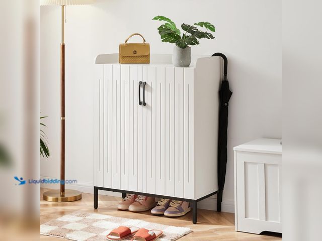 Lot 49-5482166 - Mericonia Modern Shoe Cabinet with Metal Legs, Farmhouse Large 5-Tier Shoe Storage Cabinet with Door...