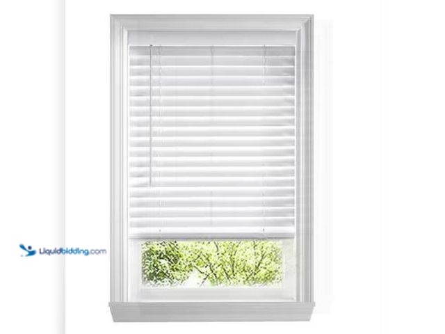Lot 49-1565674 - Home Decorators Collection White Cordless Faux Wood Blinds for Windows with 2 in. Slats - 36.5 in. W...