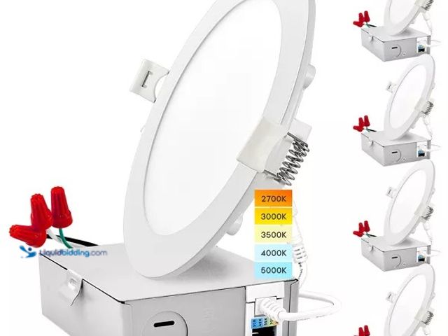 Lot 49-5435552 - Luxrite 6 Inch Ultra Thin LED Recessed Light with J-Box, 12W, 5 Color Selectable 2700K - 5000K, Dimm...