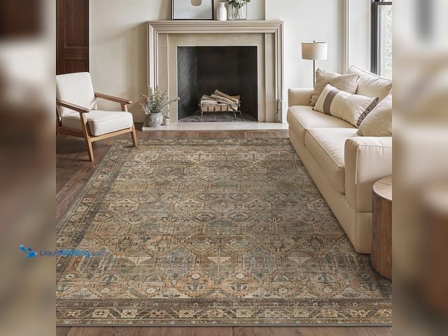 Lot 49-5485768 - Bavni Washable Rug 8x10 Area Rug for Living Room Bedroom Dining, Washable Vintage Print Carpet, Ultr...