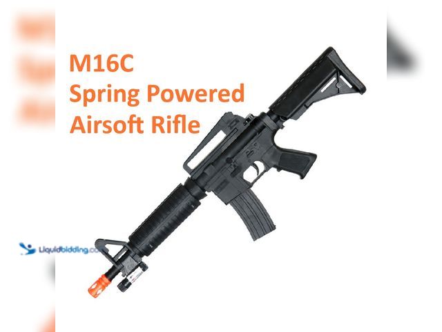 Lot 49-1820709 - UK Arms Assault M-16C Spring Powered Metal Airsoft Rifle - NEW - Featuring a push button clip releas...
