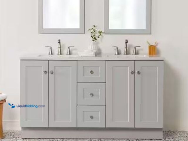Lot 49-1532935 - Glacier Bay
Bannister 61 in. Double Sink Pearl Gray Bath Vanity with Granite-Look Colorpoint White ...
