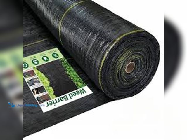 Lot 49-5459652 - 8 ft. x 300 ft. Weed Barrier Landscape Fabric with U-Shaped Securing Pegs, Heavy-Duty Block Gardenin...