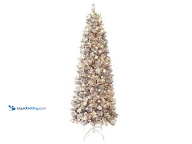 Lot 49-3539313 - VEIKOUS 6.5 ft. Pre-Lit LED Pencil Slim Flocked Artificial Christmas Tree with Warm White Light. Mod...