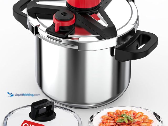 Lot 49-3563809 - 18/8 Stainless Steel Pressure Cooker 8 Qt, [One-Hand Locking] Pressure Cooker,[3-In-1] Olla de Presi...