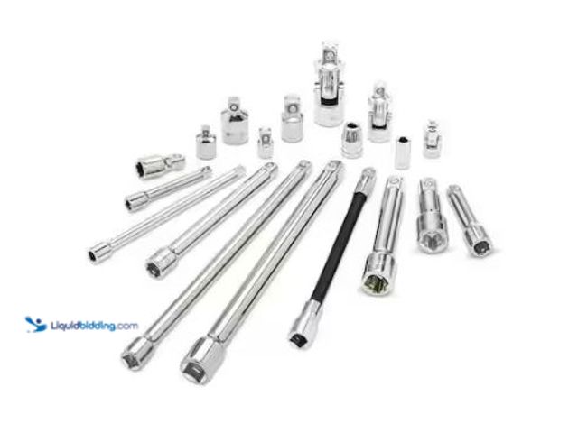 Lot 49-3473111 - Husky 1/4 in., 3/8 in., 1/2 in. Drive Accessory Set (19-Piece), Model # HACCY19PCRM, New.  Ref#SB102...