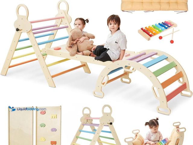 Lot 49-5421268 - Pikler Triangle Set for Kids, 8 in 1 Colorful Montessori Large Climbing Toys for Toddlers 1-6 Inside...