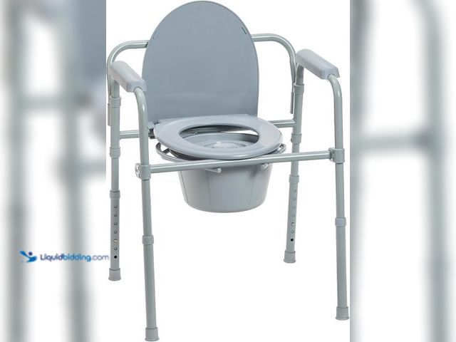 Lot 49-5549559 - Drive Medical Folding Steel Bedside Commode Chair - Portable 3-in-1 Toilet Solution - Adjustable Hei...