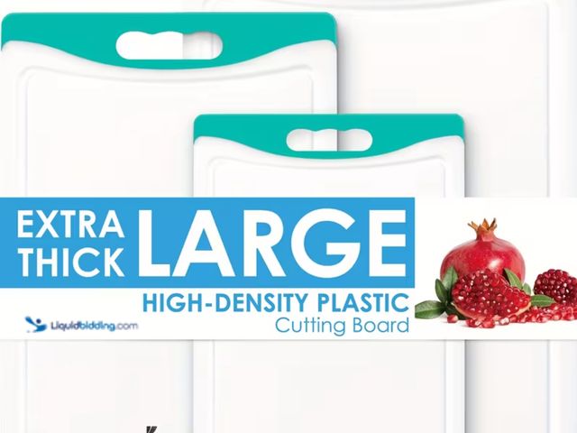 Lot 49-1816095 - Kikcoin 3Pc. Cutting Board Set. Thick sturdy plastic, nonslip, grooved edges, 3 convenient sizes
