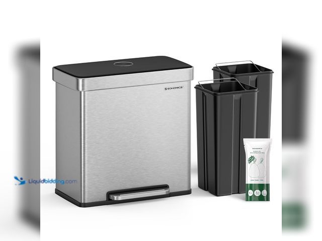 Lot 49-5486626 - SONGMICS Kitchen Trash Can, 16 Gallon (2 x 8 Gallon) Dual Compartment Garbage Can, 60L Pedal Recycli...