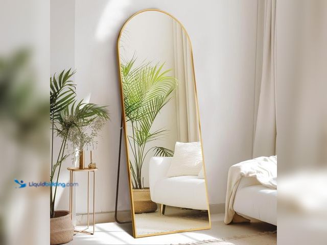 Lot 49-1516416 - Sweetcrispy 64"x21" Arched Full Length Mirror, Standing or Leaning Full Body Mirror with Aluminum Al...