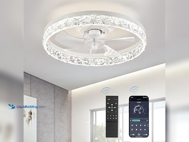 Lot 49-5407463 - LEDIARY 20" Modern Ceiling Fans with Lights and Remote, Dimmable Low Profile Ceiling Fan, Flush Moun...