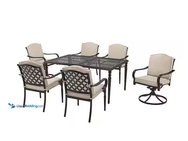 Lot 49-5551494 - Hampton Bay
Laurel Oaks Dark Brown 6-Piece Metal Outdoor Dining Chairs with Cushion Guard Putty Cus...