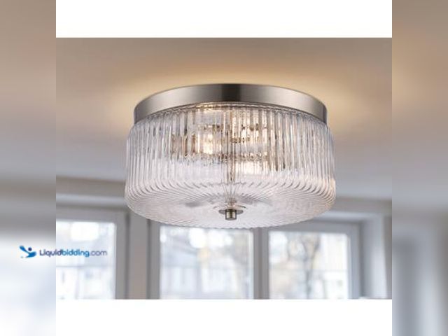 Lot 49-5572331 - Monteaux Lighting 11.75 in. 2-Light Brushed Nickel Flush Mount Ceiling Light Fixture with Clear Ribb...