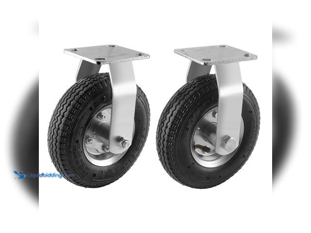 Lot 49-5453249 - (2 Pack) RRQ 8 Inch Caster Wheels, Pneumatic Rigid Caster Wheels with Zinc Top Plate for Cart, Dolly...