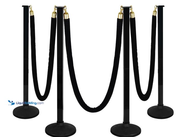Lot 49-1512590 - 4 Pack Stanchions Post with Velvet Rope, Crowd Control Stanchions, Queue Pole for  Movie Theater, Pa...