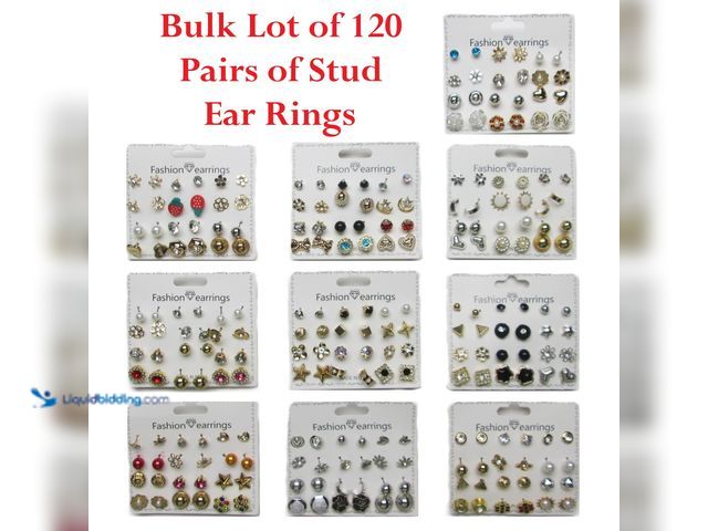 Lot 49-1616491 - Bulk Lot of 120 Pairs of Stud Ear Rings (10 Cards of 12 Pairs) Styles and Colors Vary - All Differen...