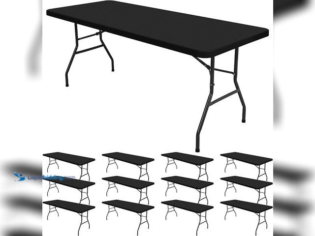 Lot 49-1518563 - 12 Pack Spandex Tablecloth Table Top Cap Cover, Black Stretch Table Covers for 8FT Tables, Washable ...
