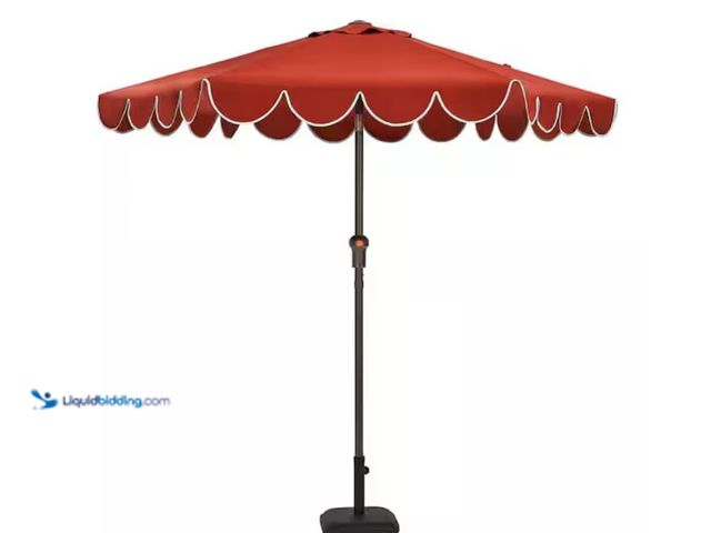 Lot 49-2020705 - Hampton Bay 7.5 ft. Steel and Aluminum Market Crank and Tilt Patio Umbrella in Chili with Scallop Tr...