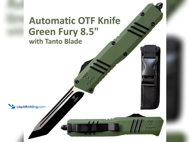 Lot 49-5434382 - Fury Green Phantom Automatic OTF Out the Front Knife 8.5" with Tanto Blade - NEW - Crafted for both ...