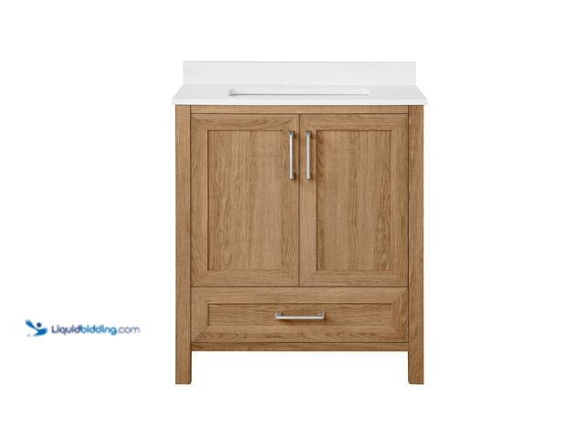Lot 49-5428004 - Home Decorators Collection Moorside 30 in. Single Sink Sweet Maple Bath Vanity with White Engineered...