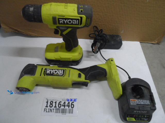 Lot 49-1816446 - 3 Ryobi PCL201, PBLMT51 Battery Powered Drill And Multi Tool Ryobi 18 Volt Drill And Multi Tool Both...