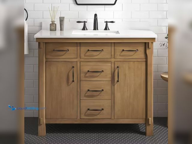 Lot 49-1594813 - Home Decorators Collection Bellington 42 in. Single Sink Almond Toffee Bath Vanity with White Engine...
