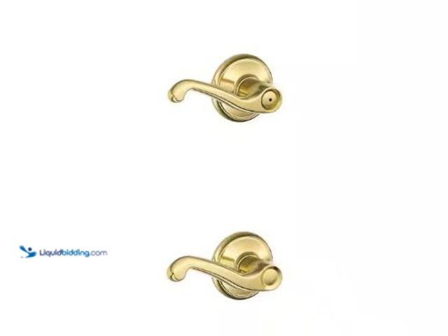 Lot 49-1573158 - Lot of (4) Schlage Flair Bright Brass Privacy Bed/Bath Door Handle and Passage Hall/Closet Door Leve...