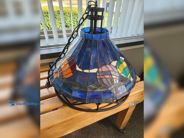 Lot 49-1816017 - 1 Balloon Hanging Light Stain Glass vintage stained glass wrought iron chandelier lamp as seen. The ...