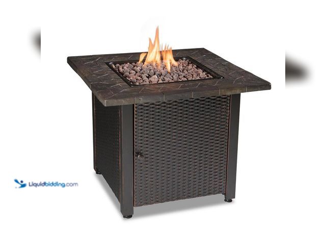 Lot 49-5414405 - Endless Summer 30 in. W Bronze Finish Steel Base Faux Slate Mantel LP Gas Fire Pit with Electronic I...