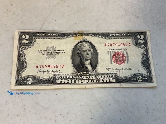 Lot 49-1810301 - 1953 G LARGE RED SEAL UNITED STATES 2 DOLLAR BANKNOTE BILL  #COINS1113
