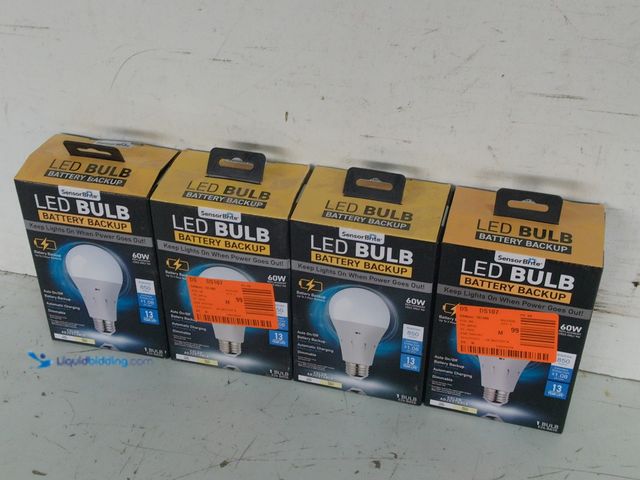 Lot 49-3631418 - Lot of (4) Sensor Brite 60-Watt A15 Soft White LED Light Bulb with Backup Battery, Model # SBTBB-PD6...