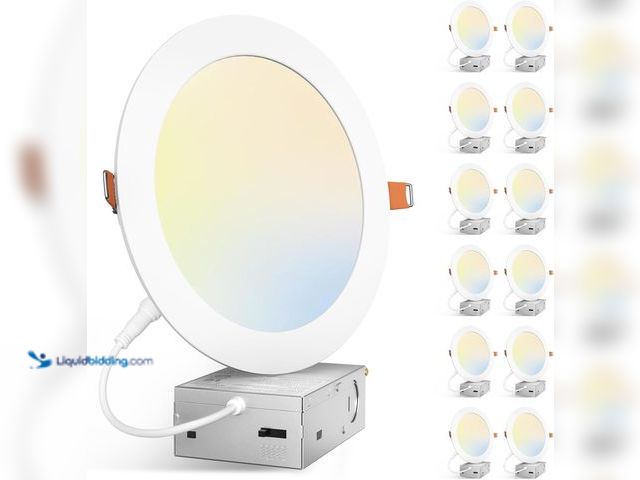 Lot 49-5463354 - Amico 12 Pack 7 Inch 5CCT Ultra-Thin LED Canless Recessed Ceiling Light with Junction Box, 2700K/300...