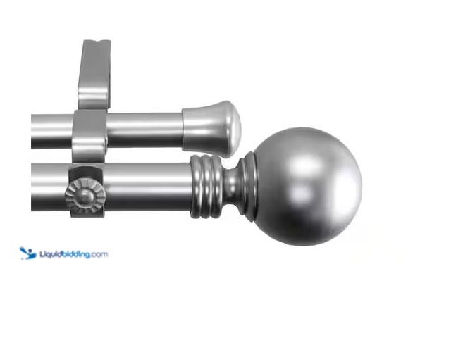Lot 49-1576379 - Rod Desyne 48 in. - 84 in. 1 in. Globe Double Curtain Rod Set in Satin Nickel Model # 100-01-485-D, ...