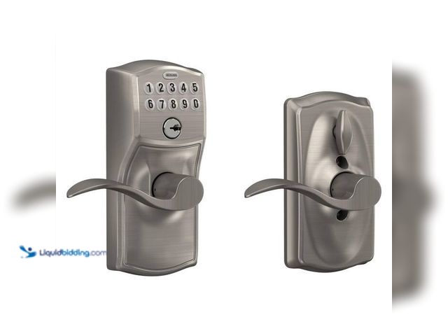 Lot 49-2024452 - Schlage Camelot Satin Nickel Electronic Keypad Door Lock with Accent Handle and Flex Lock. Model # F...