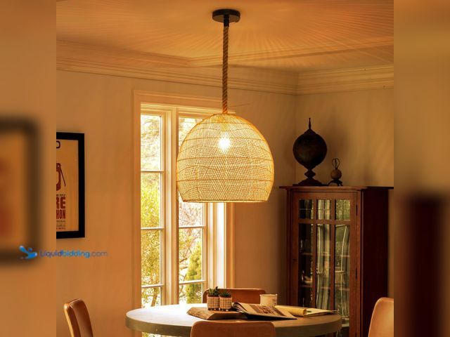 Lot 49-3527658 - 1 Light Rattan Chandelier, Large 19.68''W Boho Woven Lamp Shade Lampshade for Restaurants, Handmade ...