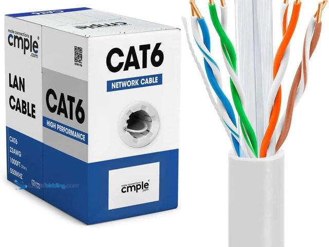 Lot 49-5437409 - Cmple - Cat6 Cable 1000ft Bulk Lan Ethernet Cat 6 Wire Network UTP 23AWG CMR Riser 10Gbps 550 MHz Pu...