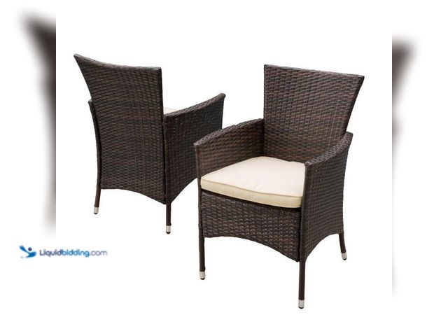 Lot 49-2000768 - PE Wicker brown Outdoor Dining Chairs, With Beige cushions(Set of 2), Model # H-N768P375856A, unused...